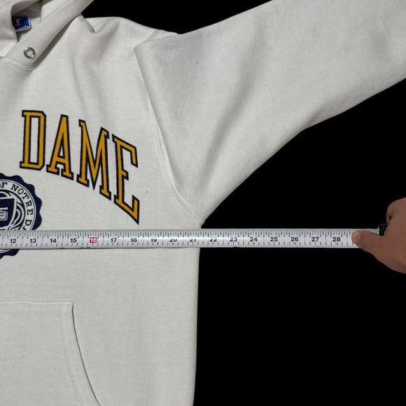 Vintage 90s Notre Dame University Stained White Hoodie Sweatshirt Women's XL‎ - Picture 10 of 12